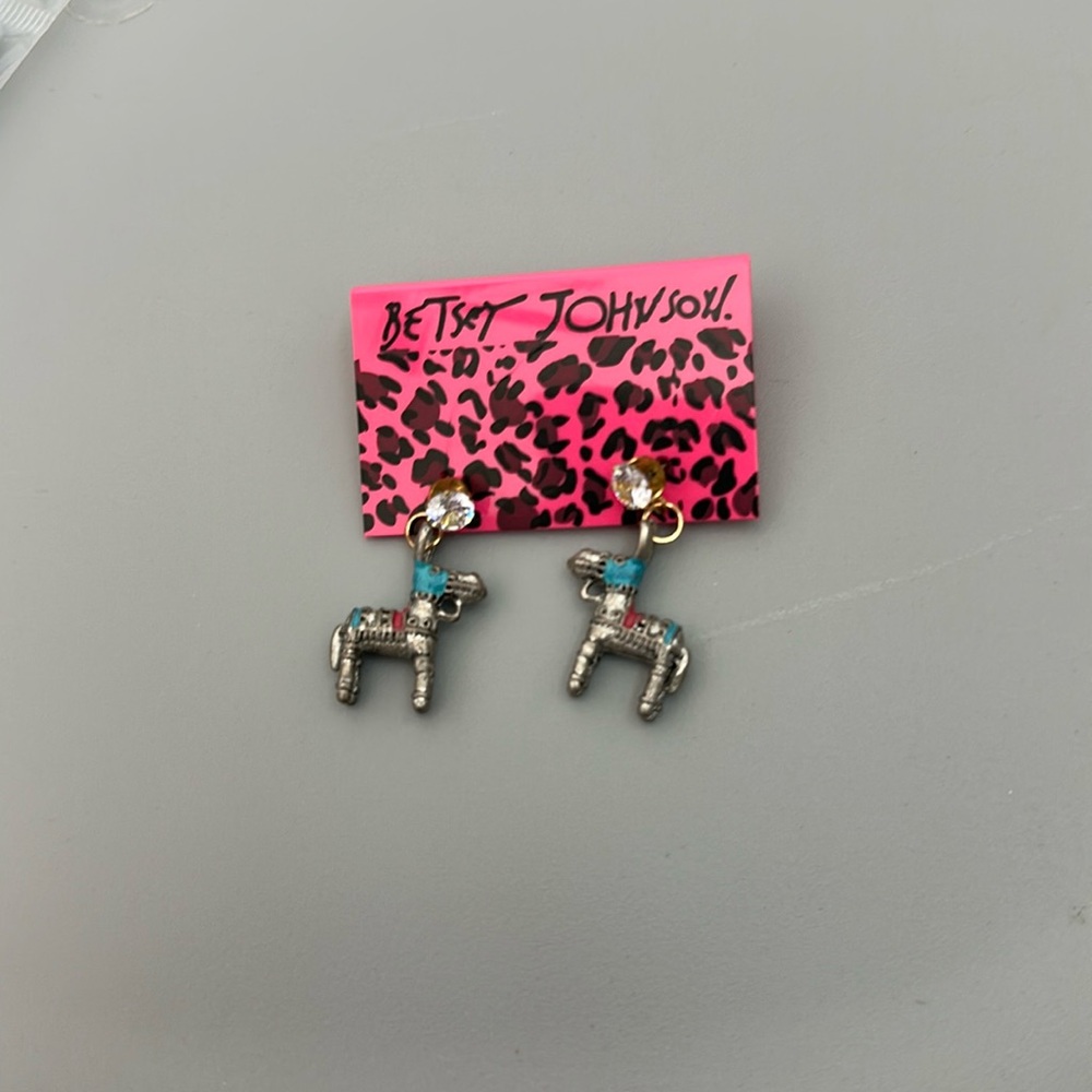 Betsey Johnson Silver and Blue piñata donkey Earrings NEW NWT